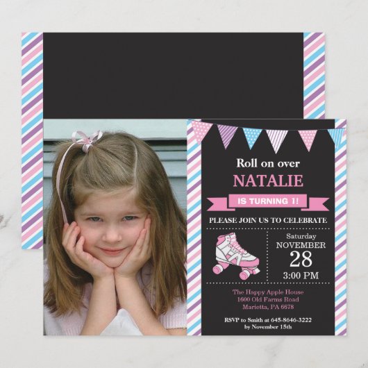 Rolschaatsen verjaardagsuitnodiging verjaardagsfee kaart (Voorkant / Achterkant)