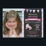 Rolschaatsen verjaardagsuitnodiging verjaardagsfee kaart<br><div class="desc">Rolschaatsen Verjaardag Uitnodiging met aangepaste foto 1e Verjaardag Party. Meisje verjaardagsfeestje uitnodigen. Rolschaatsen Sport thema Verjaardag Bash. Roze Blauw Paarse Grijs en Witte Strepen Krijtbord Achtergrond. 1e verjaardag. 1e 2e 3e 4e 5e 6e 7e 8e 9e 10e 11e 12e 13e 14e `5e, willekeurige leeftijd. Printbaar digitaal. Voor verdere aanpassing klikt...</div>