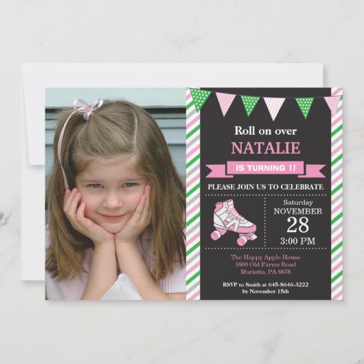 Rolschaatsen verjaardagsuitnodiging verjaardagsfee kaart (Voorkant)