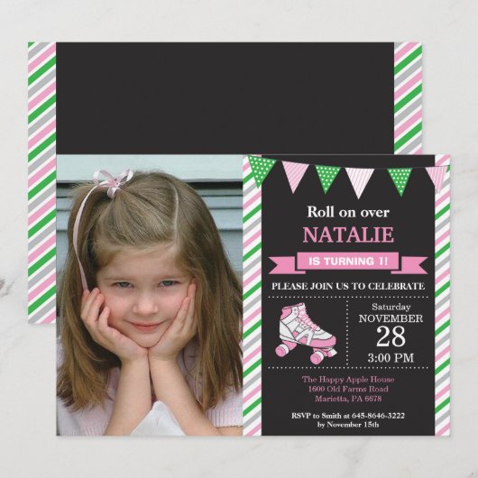 Rolschaatsen verjaardagsuitnodiging verjaardagsfee kaart (Voorkant / Achterkant)