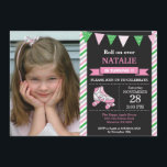 Rolschaatsen verjaardagsuitnodiging verjaardagsfee kaart<br><div class="desc">Rolschaatsen Verjaardag Uitnodiging met aangepaste foto 1e Verjaardag Party. Meisje verjaardagsfeestje uitnodigen. Rolschaatsen Sport thema Verjaardag Bash. Roze Groen Grijs en Witte Strepen Krijtbord Achtergrond. 1e verjaardag. 1e 2e 3e 4e 5e 6e 7e 8e 9e 10e 11e 12e 13e 14e `5e, willekeurige leeftijd. Printbaar digitaal. Voor verdere aanpassing klikt u...</div>