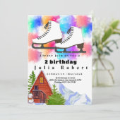 Rolschaatsen winterse waterverf Verjaardag Kaart (Staand voorkant)