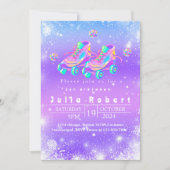 Rolschaatsen wintersneeuw Verjaardag roze paarse Kaart (Voorkant)