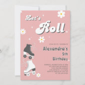 rolschaatspartij | Retro roze verjaardag Kaart (Voorkant)