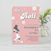 rolschaatspartij | Retro roze verjaardag Kaart (Staand voorkant)