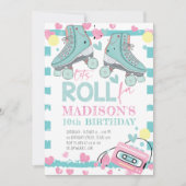 Rolschaatspastel Blauw Roze Meisje Verjaardag Kaart (Voorkant)