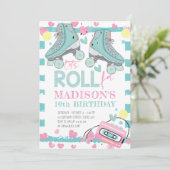 Rolschaatspastel Blauw Roze Meisje Verjaardag Kaart (Staand voorkant)