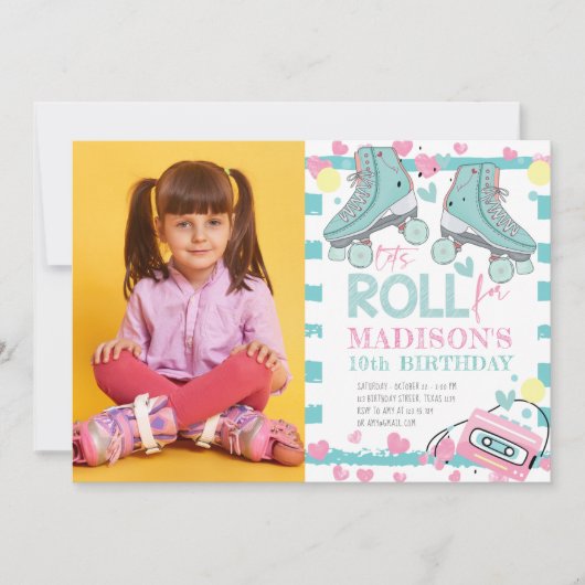 Rolschaatspastel foto meisje verjaardag kaart (Voorkant)