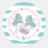 Rolschaatspastel Verjaardag Dank u Ronde Sticker (Voorkant)