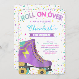 Rolschaatsuitnodiging, verjaardagsuitnodiging kaart