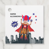 Rolstoel superheld Flying Hero Girl Birthday Bedankjes Labels (Voorkant)