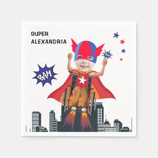 Rolstoel superheld Flying Hero Girl Birthday Servet (Voorkant)
