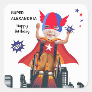 Rolstoel superheld Flying Hero Girl Birthday Vierkante Sticker