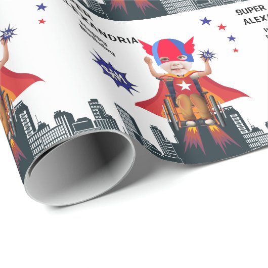 Rolstoel Superheld Foto💥 Flying Hero Verjaardag Cadeaupapier (Rol Hoek)