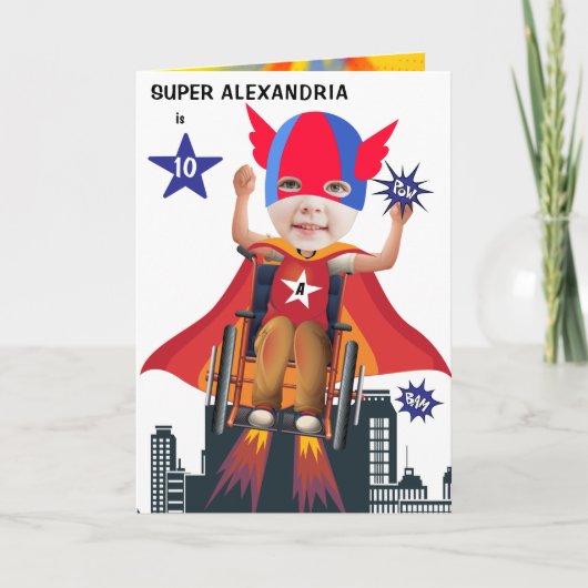 Rolstoel superheld meisje Flying Hero Birthday Kaart (Voorkant)