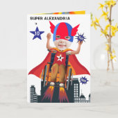 Rolstoel superheld meisje Flying Hero Birthday Kaart (Gele Bloem)