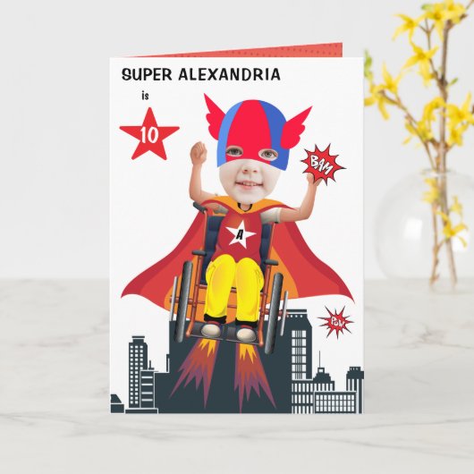 Rolstoel Superheld Meisje 💥 Flying Hero Verjaarda Kaart (Gele Bloem)