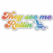 Rolstoel - ze zien me rollen 'retro stijl sticker (Voorkant)