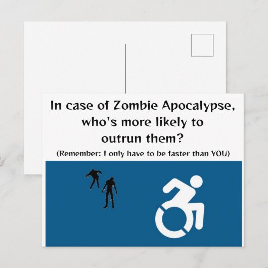Rolstoelgebruiker ontsnapt in Zombie Apocalypse Briefkaart (Voorkant / Achterkant)