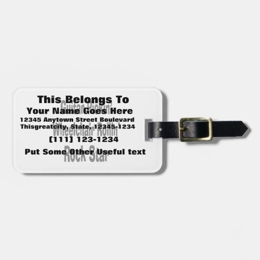 rolstoelrolrockster met gitaarplukker bagagelabel (Voorkant horizontaal)