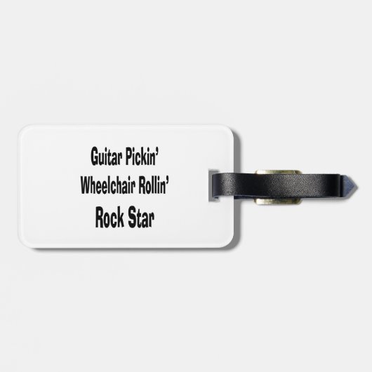 rolstoelrolrockster met gitaarplukker bagagelabel (Achterkant horizontaal)