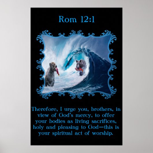 Rom 12:1 Grizzly Beren in de oceaan Poster (Voorkant)