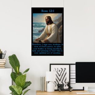 Rom 12:1 Jezus bij de kalme oceaan Poster