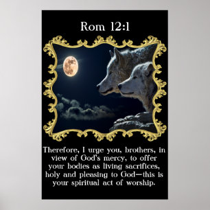 Rom 12:1 Wolven kijken naar de volle maan. Poster
