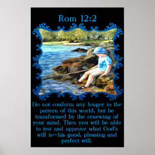 Rom 12:2 Babyjongen die in de rivier vist. Poster