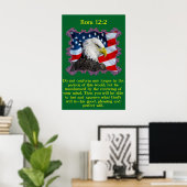 Rom 12:2 met een adelaar voor een Amerikaanse vlag Poster (Thuiskantoor)