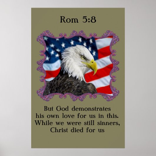 Rom 5:8 met een adelaar voor Amerikaanse vlag Poster (Voorkant)