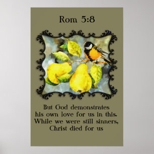 Rom 5:8 Zwarte en gele kanarie spotvogels Poster