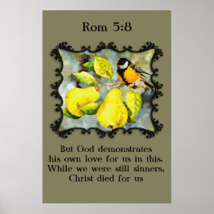 Rom 5:8 Zwarte en gele kanarie spotvogels Poster