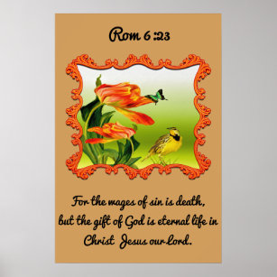 Rom 6:23 Gele en zwarte kanarie spotvogel Poster