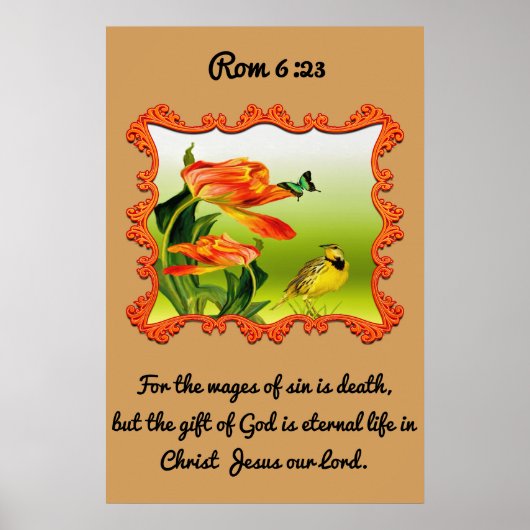Rom 6:23 Gele en zwarte kanarie spotvogel Poster (Voorkant)