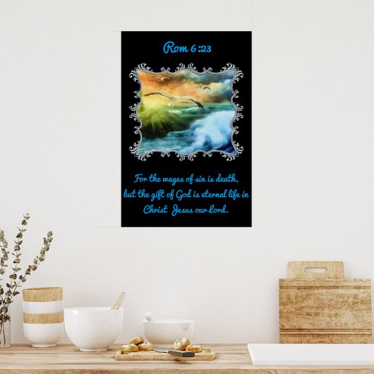 Rom 6:23 Met zeegarens boven het open zee Poster (Keuken)