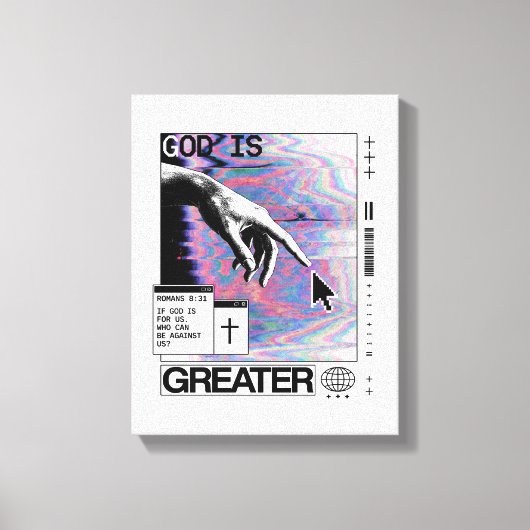 Roma 8:31 Cyberpunk Hand van God Glitch Kunst Canvas Afdruk (Voorkant)