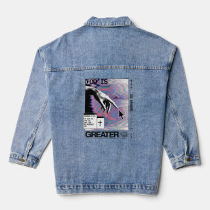 Roma 8:31 Cyberpunk Hand van God Glitch Kunst Denim Jacket
