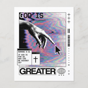 Roma 8:31 Cyberpunk Hand van God Glitch Kunst Flyer