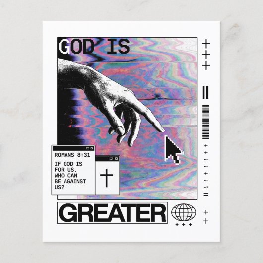Roma 8:31 Cyberpunk Hand van God Glitch Kunst Flyer (Voorkant)