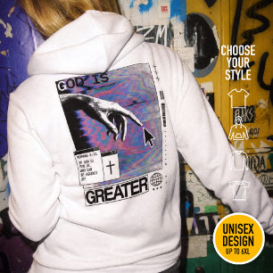 Roma 8:31 Cyberpunk Hand van God Glitch Kunst Hoodie