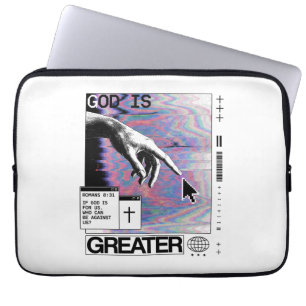 Roma 8:31 Cyberpunk Hand van God Glitch Kunst Laptop Sleeve
