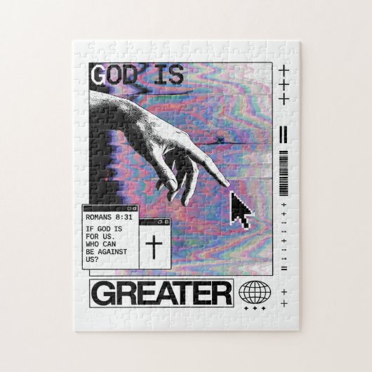 Roma 8:31 Cyberpunk Hand van God Glitch Kunst Legpuzzel (Verticaal)