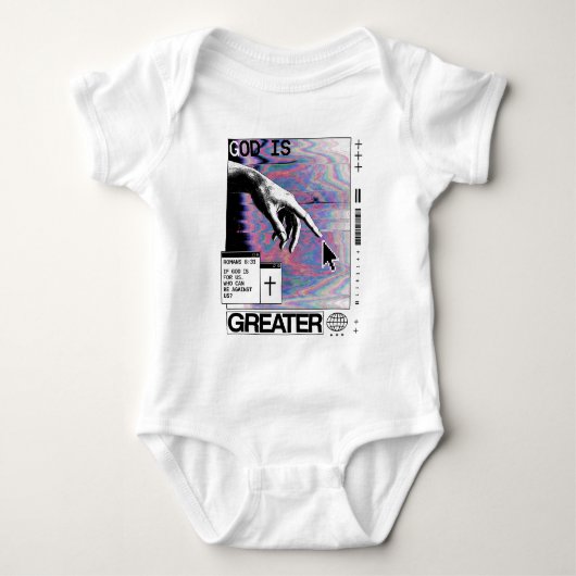 Roma 8:31 Cyberpunk Hand van God Glitch Kunst Romper (Voorkant)