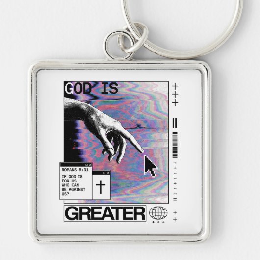 Roma 8:31 Cyberpunk Hand van God Glitch Kunst Sleutelhanger (Voorkant)