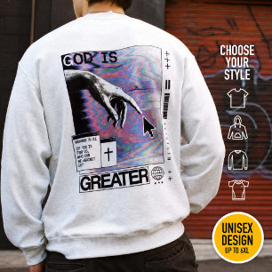 Roma 8:31 Cyberpunk Hand van God Glitch Kunst Trui