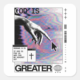 Roma 8:31 Cyberpunk Hand van God Glitch Kunst Vierkante Sticker