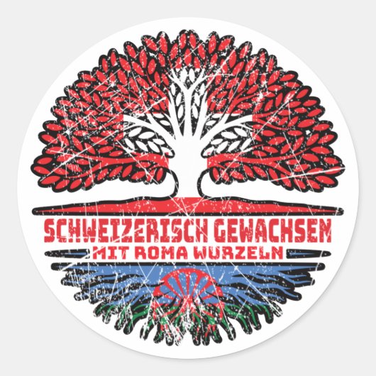 Roma Romani Schweizer Schweiz Baum Wurzel Flagge Ronde Sticker (Voorkant)