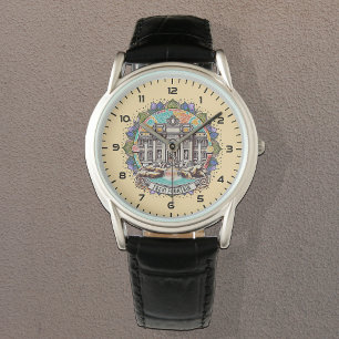 Roma Whispering Fountain Classic zwart leer Horloge