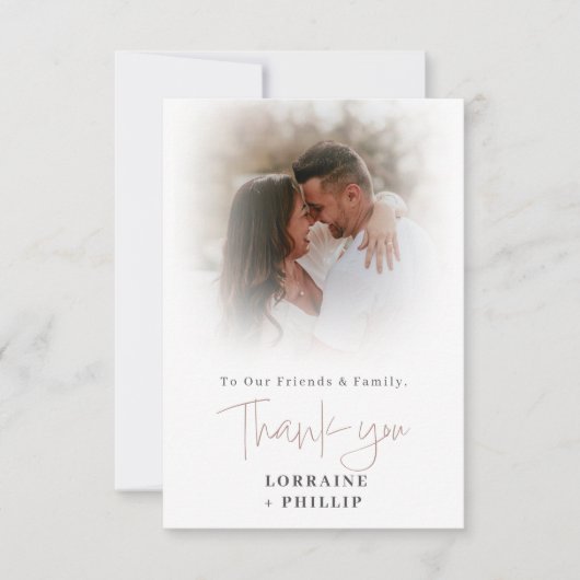 Romaans script foto gradient effect bruiloft bedankkaart (Voorkant)